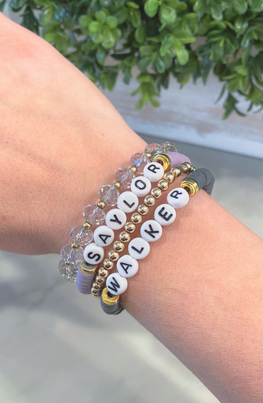 Custom Name Heishi Bead Bracelets with Thick Accents