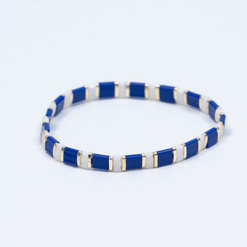 Royal Blue White & Gold Tile Bracelet
