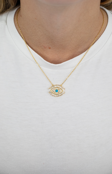 Gold Plated Evil Eye Necklace with Turquoise Center Stone