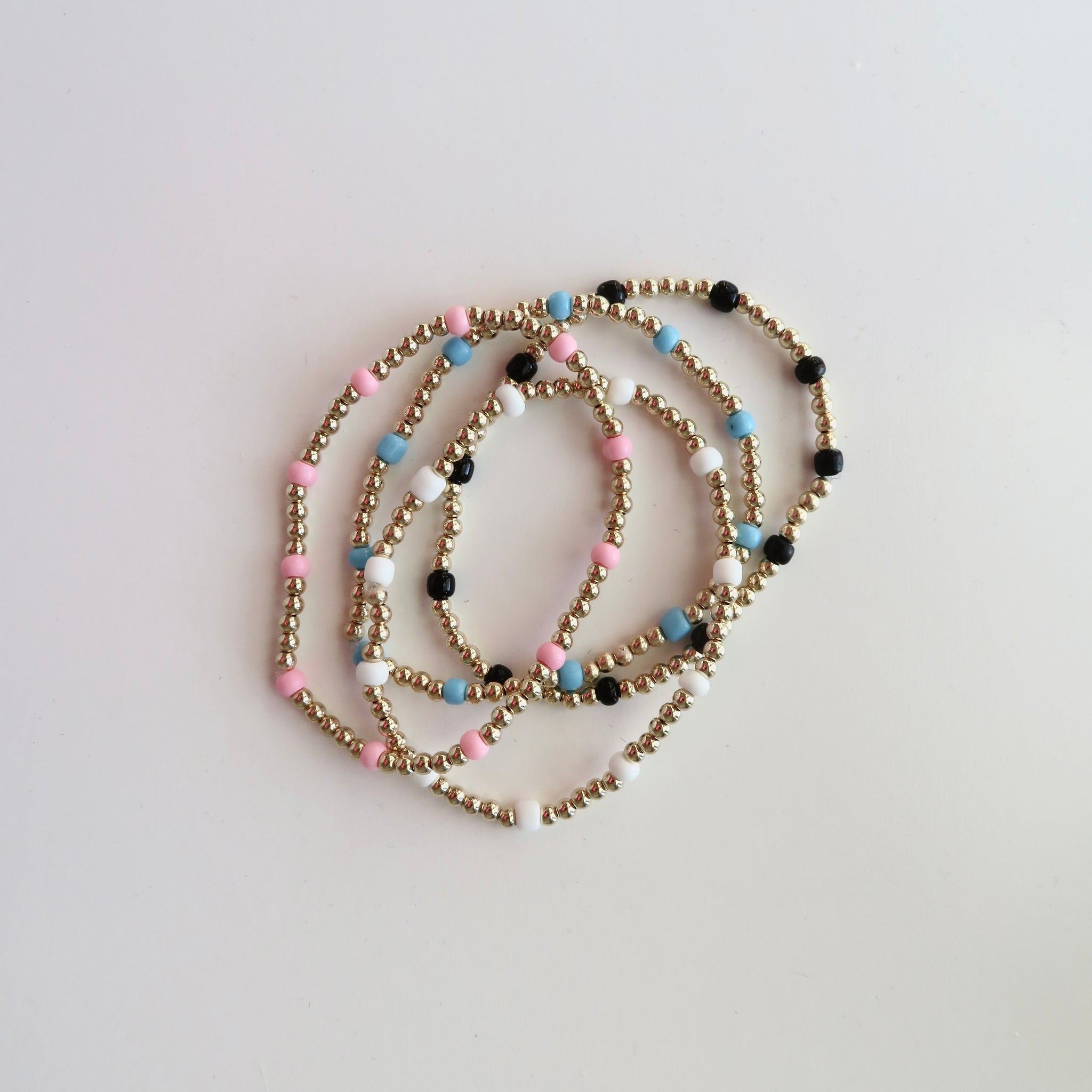 3mm 14k Gold Filled Bracelet with Color Seed Bead Pattern