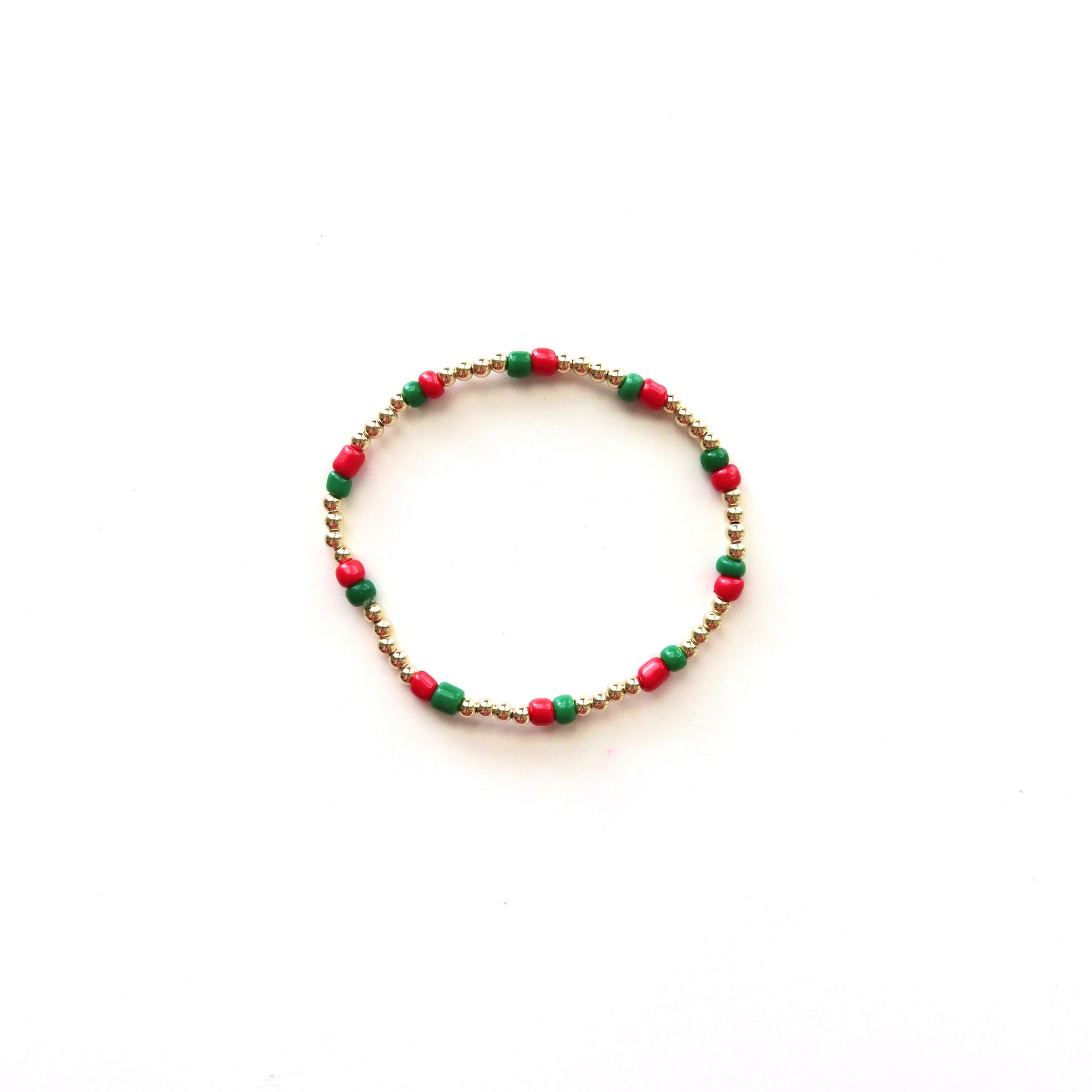 3mm 14k Gold Filled Bracelet with Christmas Seed Bead Pattern