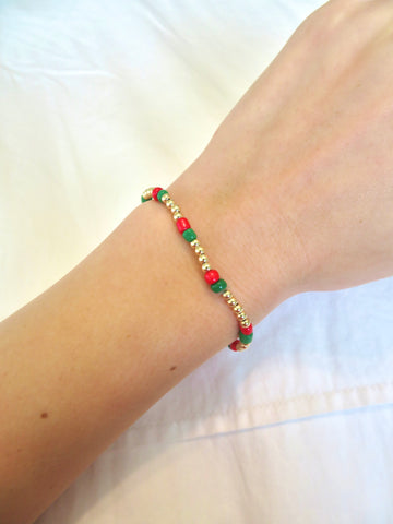 3mm 14k Gold Filled Bracelet with Christmas Seed Bead Pattern