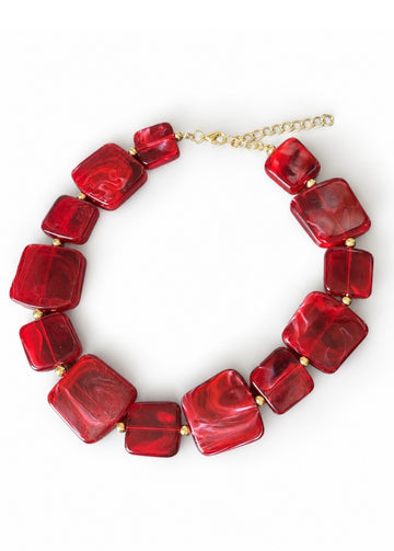 Marbled Maroon Square Bead Necklace