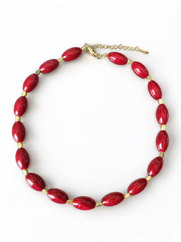 Classic Maroon Oval Bead Necklace