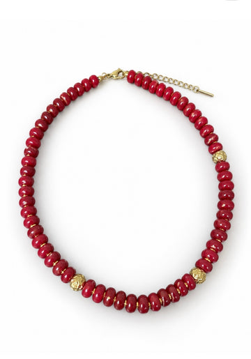 Maroon Beaded Necklace with Gold Accents