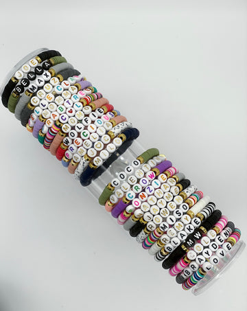 Heishi Bead Bracelet, 6mm Beads, Clay Beads, Black, Gray, Light Blue, Dark Blue, Handmade, New
